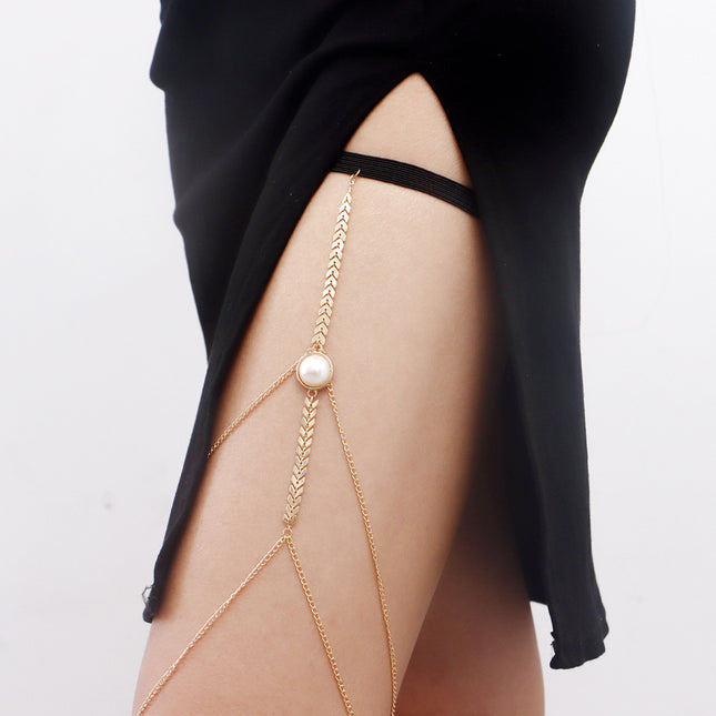 Cadena De Pierna Sexy De Avión Para El Cuerpo De Playa Con Banda Elástica Y Perla Para Mujer