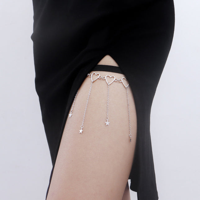 Cadena Sencilla De Pierna Con Borla Para El Cuerpo Con Banda Elástica Con Corazón