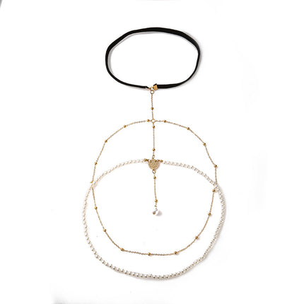 Cadena De Aleación Elegante Multicapa De Pierna Con Perlas Con Banda Elástica