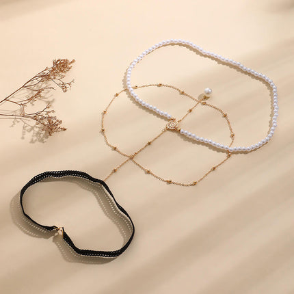 Cadena De Aleación Elegante Multicapa De Pierna Con Perlas Con Banda Elástica
