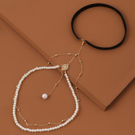 Cadena De Aleación Elegante Multicapa De Pierna Con Perlas Con Banda Elástica