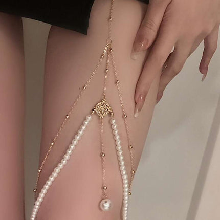 Cadena De Aleación Elegante Multicapa De Pierna Con Perlas Con Banda Elástica