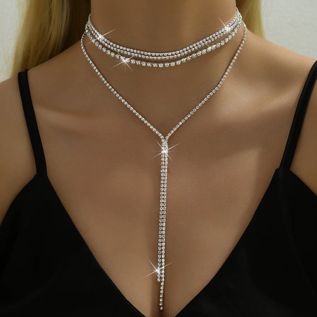 Cadena Multicapa Para El Cuerpo Collar De Diamantes De Imitación Con Borla Elegante Para Mujer
