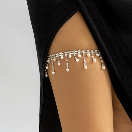 Cadena Elegante De Pierna Para El Cuerpo Sexy De Perlas De Imitación Con Banda Elástica Para Mujer