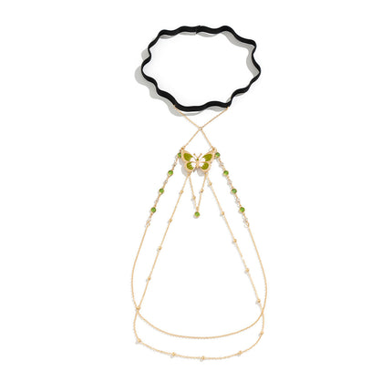 Cadena Elegante De Cobre Con Mariposa De Pierna Para El Cuerpo Con Bolas Con Banda Elástica