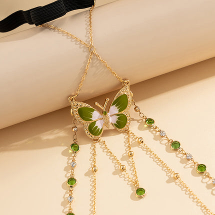 Cadena Elegante De Cobre Con Mariposa De Pierna Para El Cuerpo Con Bolas Con Banda Elástica