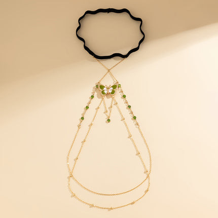 Cadena Elegante De Cobre Con Mariposa De Pierna Para El Cuerpo Con Bolas Con Banda Elástica