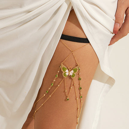 Cadena Elegante De Cobre Con Mariposa De Pierna Para El Cuerpo Con Bolas Con Banda Elástica