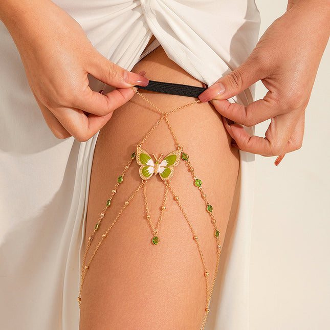 Cadena Elegante De Cobre Con Mariposa De Pierna Para El Cuerpo Con Bolas Con Banda Elástica