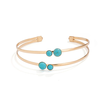 Brazalete Elegante Abierto Con Turquesas Clásico Pulsera Sencilla De Moda Para Mujer