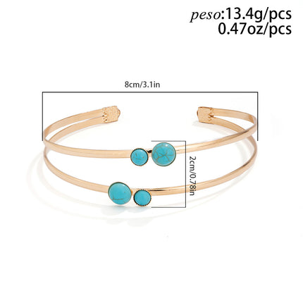 Brazalete Elegante Abierto Con Turquesas Clásico Pulsera Sencilla De Moda Para Mujer