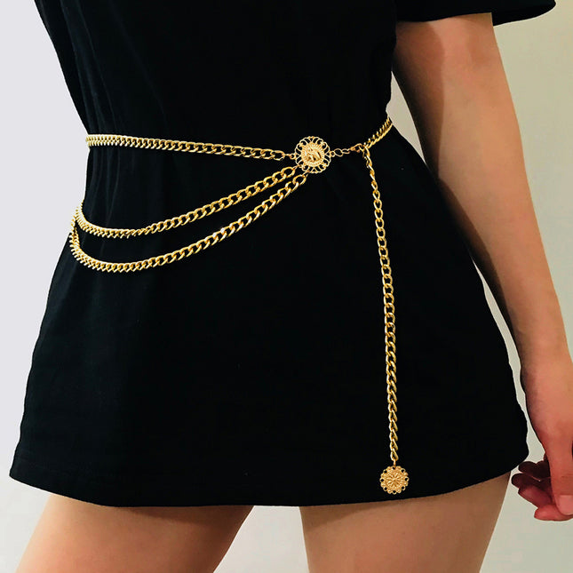 Cadena De Cintura Para El Cuerpo De Estilo De Cabeza De Reina Retro De Aleación Para Mujer
