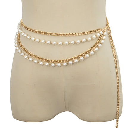Cadena Metálica De Cintura Multicírculo Elegante Con Perlas Artificiales De Moda Para Mujer