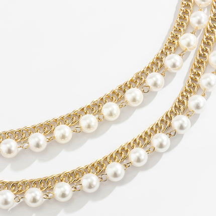 Cadena Metálica De Cintura Multicírculo Elegante Con Perlas Artificiales De Moda Para Mujer