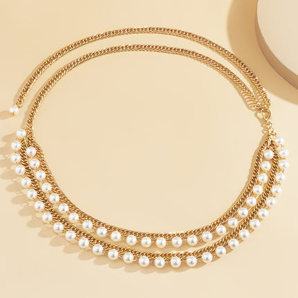 Cadena Metálica De Cintura Multicírculo Elegante Con Perlas Artificiales De Moda Para Mujer