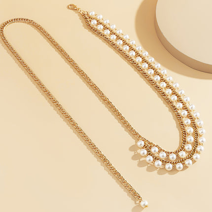 Cadena Metálica De Cintura Multicírculo Elegante Con Perlas Artificiales De Moda Para Mujer