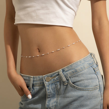 Cadena De Cintura De Bolas Plateadas Para El Cuerpo De Cobre Con Perlas Finas De Imitación Elegante