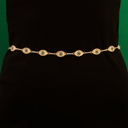 Cadena Metálica De Cintura Con Ojo Verde Exagerada De Moda Para Mujer Elegante