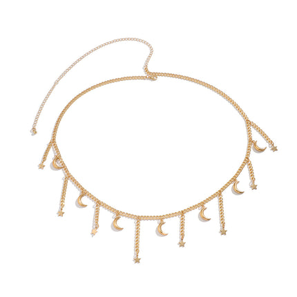Cadena Metálica De Cintura Para El Cuerpo Con Borla De Estrella Y Luna Sencilla Para Mujer