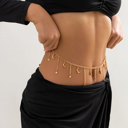 Cadena Metálica De Cintura Para El Cuerpo Con Borla De Estrella Y Luna Sencilla Para Mujer
