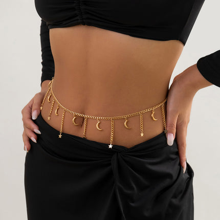 Cadena Metálica De Cintura Para El Cuerpo Con Borla De Estrella Y Luna Sencilla Para Mujer
