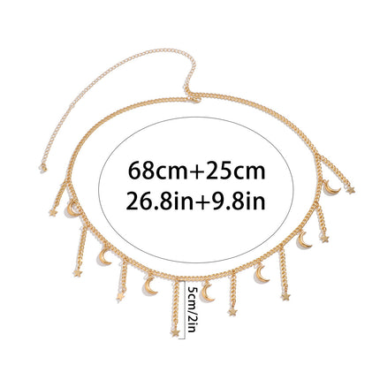 Cadena Metálica De Cintura Para El Cuerpo Con Borla De Estrella Y Luna Sencilla Para Mujer