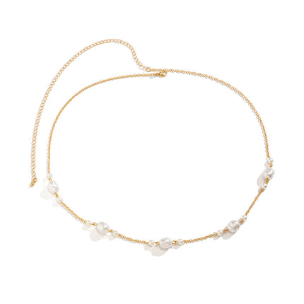 Cadena De Cintura De Bolas Doradas De Cobre Con Perlas Grandes De Imitación Elegante
