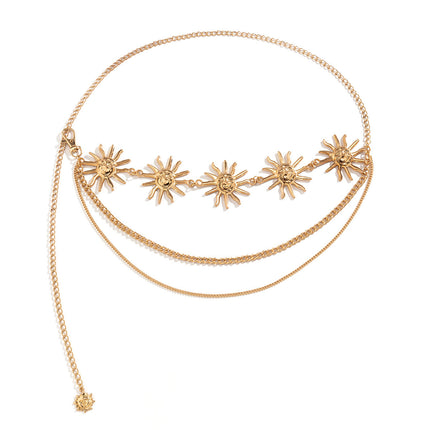 Cadena Multicapa De Cintura Con Forma De Flores Girasoles De Metal Exagerada