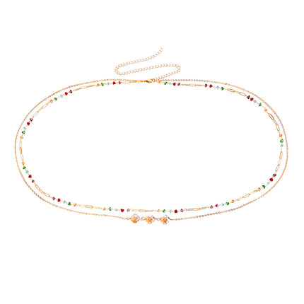 Cadena Metálica De Cintura Hecha A Mano De Cristal Con Grava De Colores Con Diamante De Imitación