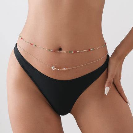Cadena Metálica De Cintura Hecha A Mano De Cristal Con Grava De Colores Con Diamante De Imitación