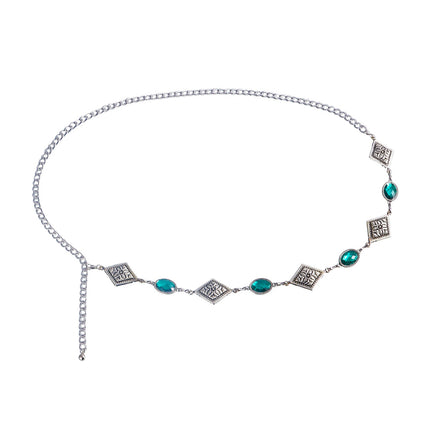 Cadena Metálica De Cintura Con Diamantes De Imitación De Ágata Verde Con Dibujo De Rombo
