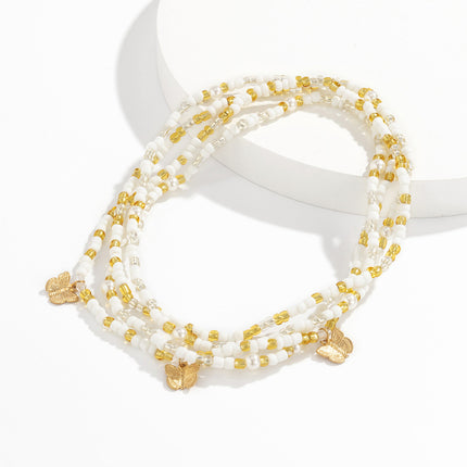 Cadena De Cintura De Aleación De Mariposa Con Cuentas De Arroz De Colores De Moda Con Perlas