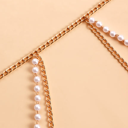 Cadena Metálica De Aluminio De Cintura Multicapa Con Cuentas De Perlas De Imitación Elegante