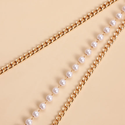 Cadena Metálica De Aluminio De Cintura Multicapa Con Cuentas De Perlas De Imitación Elegante
