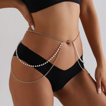 Cadena Metálica De Aluminio De Cintura Multicapa Con Cuentas De Perlas De Imitación Elegante