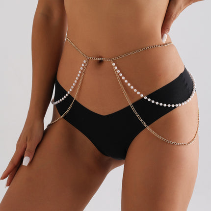 Cadena Metálica De Aluminio De Cintura Multicapa Con Cuentas De Perlas De Imitación Elegante