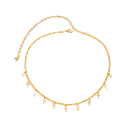 Cadena Metálica De Cintura De Doble Capa Con Borla De Cruz Sencillo De Moda Para Mujer