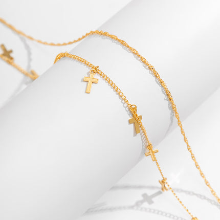 Cadena Metálica De Cintura De Doble Capa Con Borla De Cruz Sencillo De Moda Para Mujer