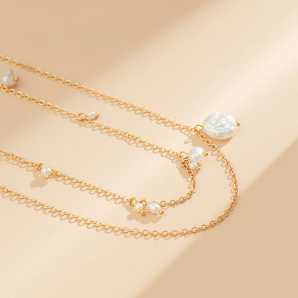 Cadena Metálica De Cintura Sencilla De Doble Capa Con Perlas De Imitación Elegante