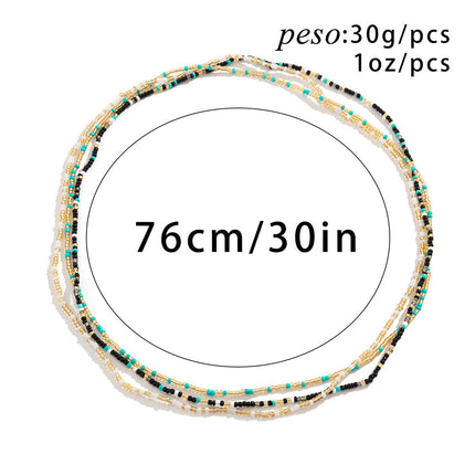 Cadena De Cintura De Tres Capas Colorida Con Cuentas De Arroz De Playa De Plástico Y Resina
