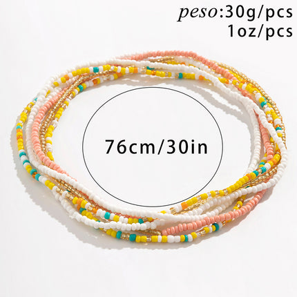 Cadena De Cintura De Tres Capas Colorida Con Cuentas De Arroz De Playa De Plástico Y Resina
