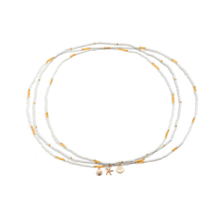 Cadena De Cintura De Playa De Tres Capas Con Cuentas De Arroz De Plástico Y Resina Con Estrella De Mar