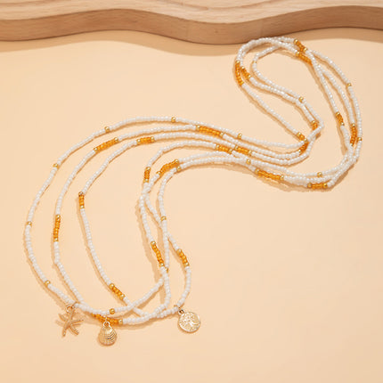 Cadena De Cintura De Playa De Tres Capas Con Cuentas De Arroz De Plástico Y Resina Con Estrella De Mar