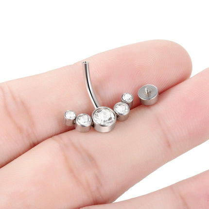 Piercing De Ombligo Con Diseño De Flecha Con Diamantes En Acero Inoxidable Plata