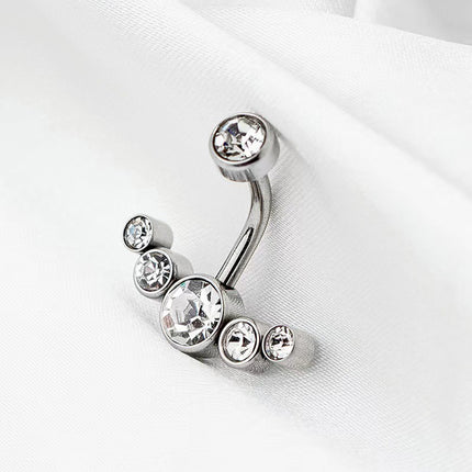 Piercing De Ombligo Con Diseño De Flecha Con Diamantes En Acero Inoxidable Plata