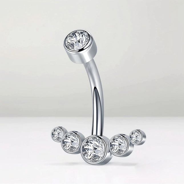 Piercing De Ombligo Con Diseño De Flecha Con Diamantes En Acero Inoxidable Plata