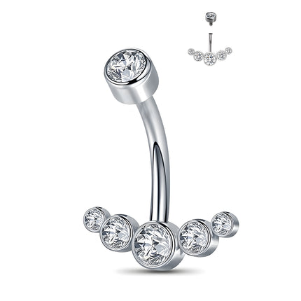 Piercing De Ombligo Con Diseño De Flecha Con Diamantes En Acero Inoxidable Plata