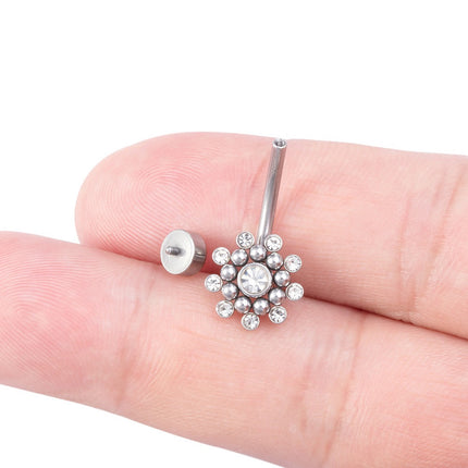 Piercing De Ombligo Moderno De Acero Inoxidable Plateado Con Zirconia