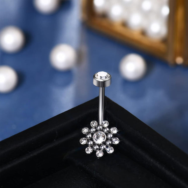 Piercing De Ombligo Moderno De Acero Inoxidable Plateado Con Zirconia