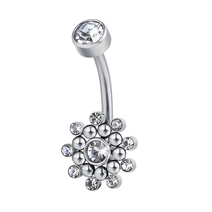 Piercing De Ombligo Moderno De Acero Inoxidable Plateado Con Zirconia